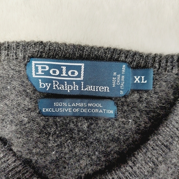 Polo by Ralph Lauren Gray & Black Long Sleeves V-Neck Pullover Sweaters 3526 - Picture 5 of 7